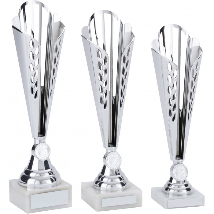 SILVER CONICAL PLASTIC TROPHY CUP - WITH CHOICE OF SPORTS CENTRE